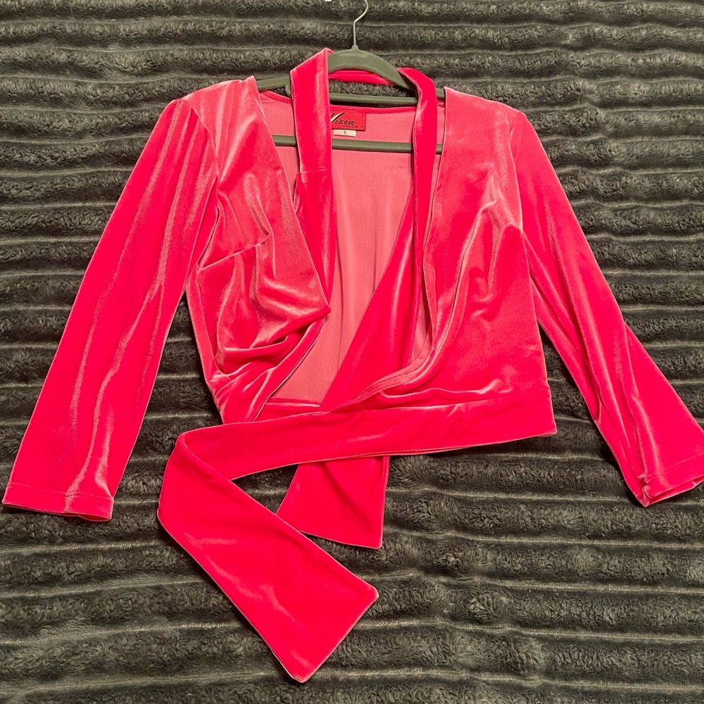 Vixen by Micheline Pitt Pink Velvet Wrap Top